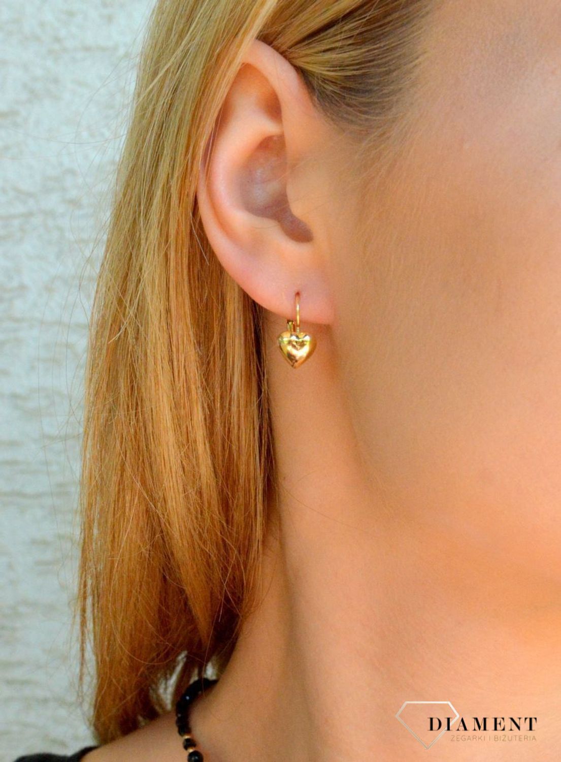 Złote kolczyki damskie 585 gładkie Serca KL 3426.jpg